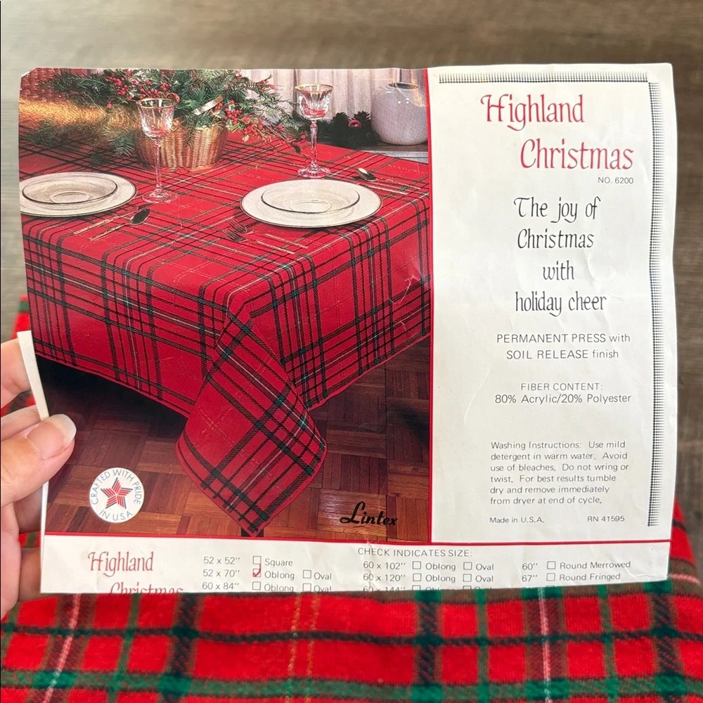 Vintage Highland Christmas Red Tartan Plaid Tablecloth 52”x70” Made USA Holiday